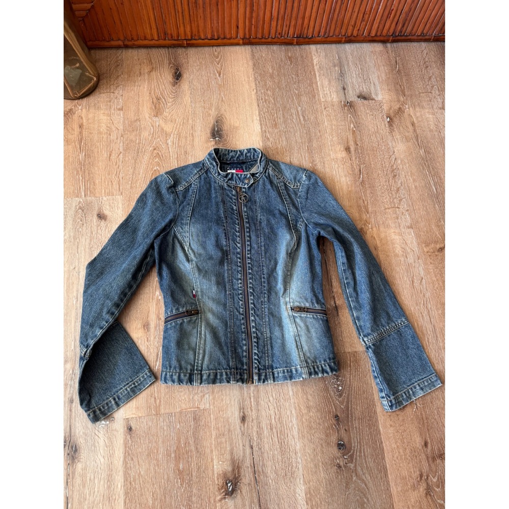 Tommy Jeans Vintage Womens Denim Moto Jacket Full Zip Blue Size M